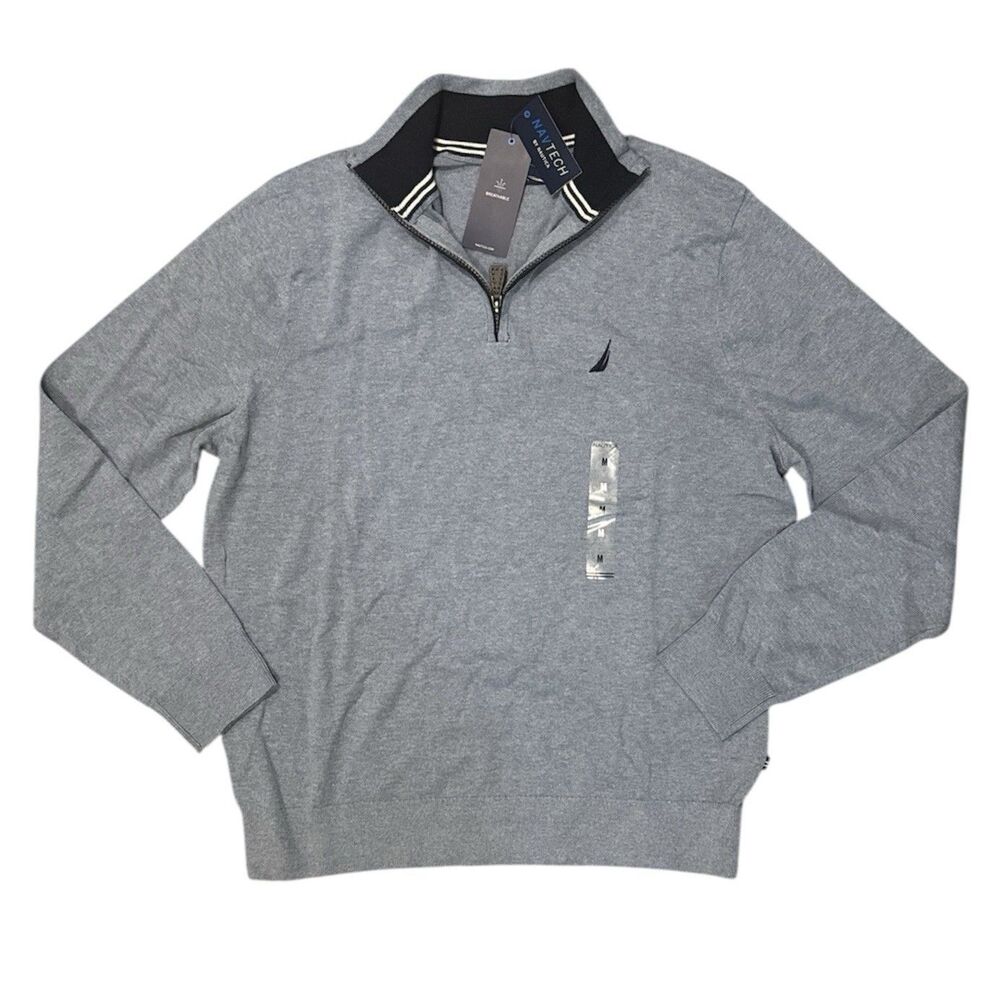 NEW Nautica Sweater Men Medium Blue Navtech 1/4 Zip Long Sleeve Pullover NWT